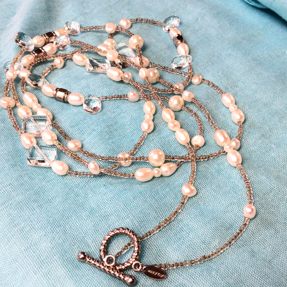 6.8.24 mary kay pearl crystal and bead long necklace
